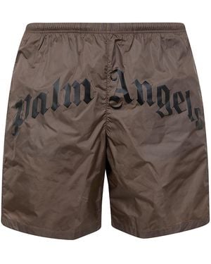 Palm Angels Curved Logo Swimshort - Grey
