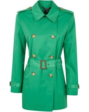 Ralph Lauren Double Breasted Belted Trench 30" Lined Coat - Green