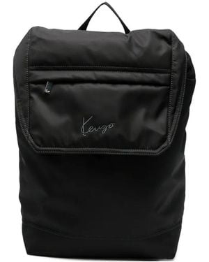 KENZO Logo-Embroidered Flap-Top Backpack - Black