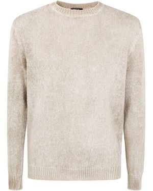 Avant Toi "Hand Painted" Brushed Linen Round Neck Pullover - White