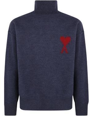 Ami Paris Maglione Collo Funnel "Quota Ami De Coeur" - Blu