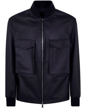 Desa Leather Patch Pocket Bomber Jacket By - Blue
