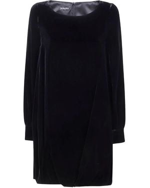 Emporio Armani Long Sleeve Velvet Dress - Blue