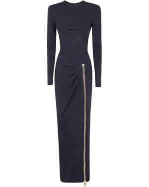 Balmain Long Slit Dress With Zip - Black