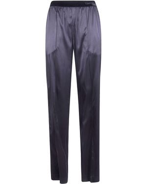 Tom Ford Stretch Silk Satin Pj Trousers - Blue