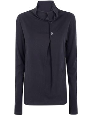 Y's Yohji Yamamoto Ka- Back Button Off-Neck T - Blue