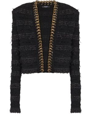 Balmain Chains Details Side To Side Tweed Jacket By - Black