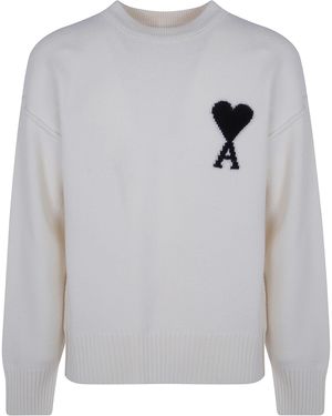 Ami Paris Maglione Girocollo "Quota Ami De Coeur" - Grigio