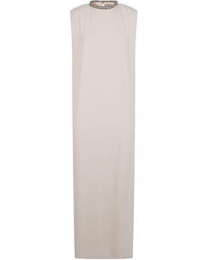 Elisabetta Franchi Jeweled Sleeveless Maxi Dress - White
