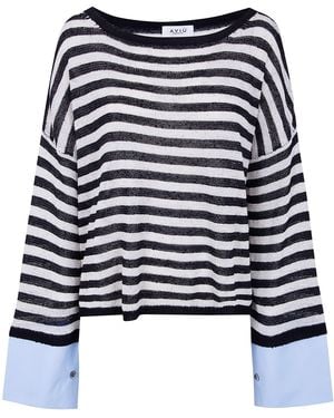 Aviu Stripes Boat Neck Sweater - Blue