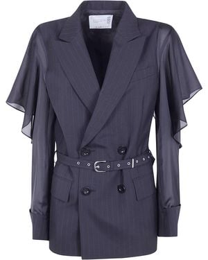 Sacai Chalk Stripe Jacket - Blue
