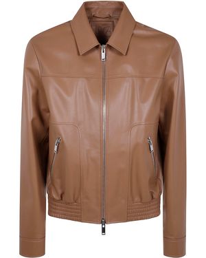 Desa Leather Fitted Bomber Jacket - Brown
