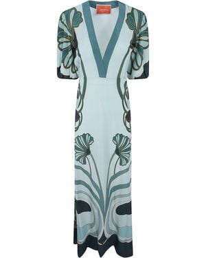 La DoubleJ Marlene Dietrich Blooming Tulip Placée V-Neck Dress - Green