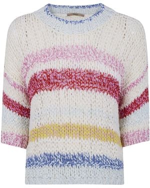 Nuur Maglione A Maniche Corti A Righe Con Collo Rotondo - Grigio
