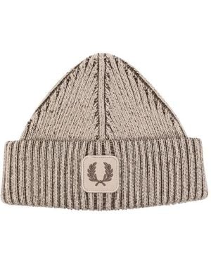 Fred Perry Cotton Ribbed Beanie - Natural