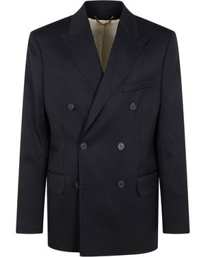 Golden Goose "Golden M's" Double Breasted Blazer Light Dry Wool Gabard - Blue