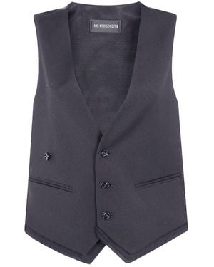 Ann Demeulemeester 'Janessa' Twisted Clousure Waistcoat With Raw Edge - Blue