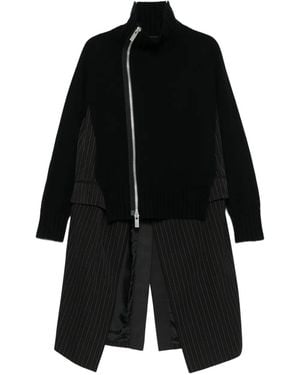 Sacai Stripe Doeskin X Wool Knit Coat Dress - Blue