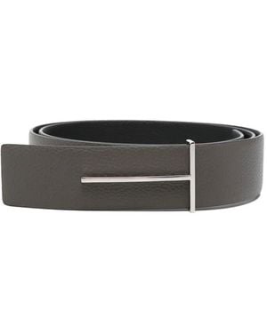 Tom Ford T-Logo Pebbled Leather Belt - Grey
