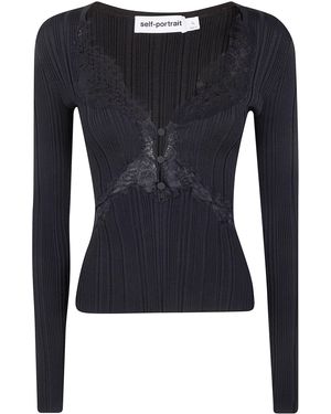 Self-Portrait Lace Knit Top - Blue