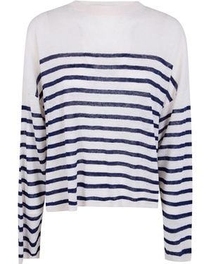 Majestic Oversized Linen 100 Stripes T-Shirt - Blue