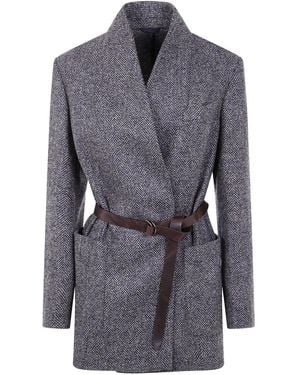 ジャケット BRUNELLO CUCINELLI BELTED SUIT-TYPE JACKET Brunello Cucinelli Suit Type Belt Jacket in White | Lyst