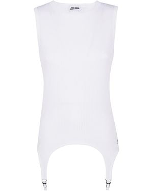 Jean Paul Gaultier Cotton Ribbed Tank Top With Lingerie Garter - White