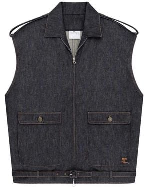 Courreges Sleeveless Denim Bomber Jacket - Blue