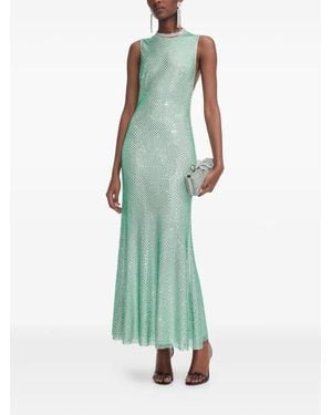 Self-Portrait Mint Rhinestone Mesh Midi Dress - Green