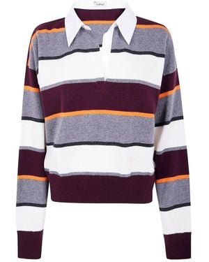 Mrz Striped Jumper With Polo/Shirt Collar - Blue