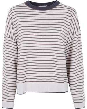 Brunello Cucinelli Boatneck Stripes Jumper - Grey
