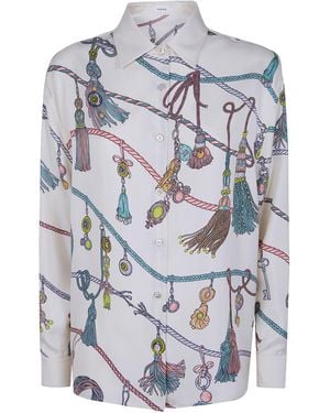 Versace Ivory Petrol Peach Silk Shirt - Grey
