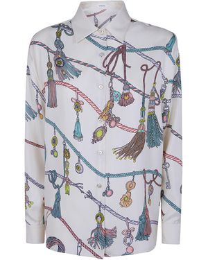 Versace Shirt Silk Twill Print "Hangin Out Allover" - Grey