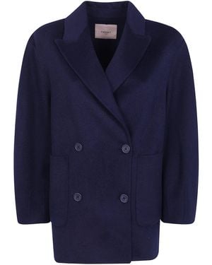 Twinset Coat Double Breasted Peacoat - Blue