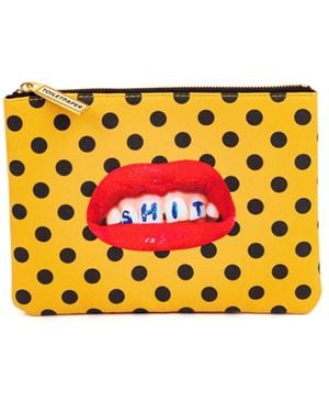 Seletti "Toiletpaper" Printed Beautycase Cm 21 X 15.5 Shit - Yellow