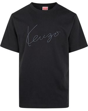 KENZO Signature' Embroidered Cotton T-Shirt - Black