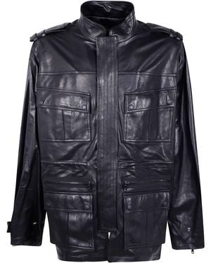 Balmain Lambskin Leather Mid Length Parka - Black