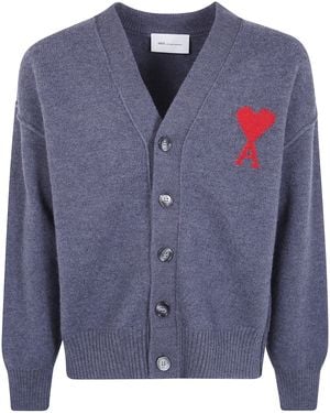 Ami Paris Sweater V Neck "Quota Ami De Coeur" - Blue