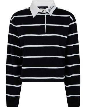 Amiri Script" Stripe Crop Long Sleeves Polo Shirt - Black