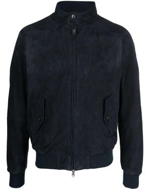 Baracuta Suede Bomber Jacket With Ribbed Trims - Blue