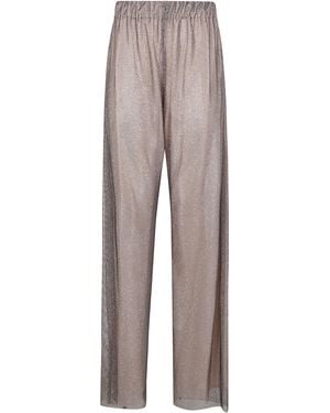 Alberta Ferretti Wide Leg Crystals Net Trousers - Brown