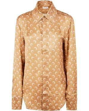 Marine Serre Moon Satin Button Down Shirt By - Natural