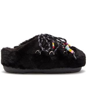 Moon Boot Faux-Fur Beaded Slippers - Black