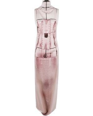 Jean Paul Gaultier Draped Long Dress With Trompe L'Œil Print - Pink