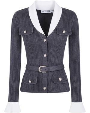 Self-Portrait Cardigan Manica Lunga "Ribbed Knit" - Blue