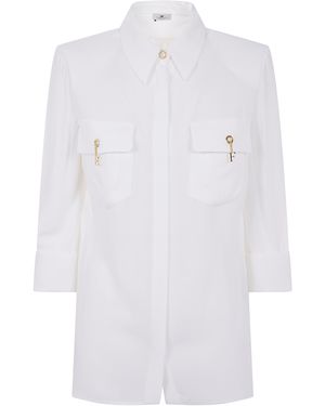 Elisabetta Franchi Ivory Long-Sleeved Shirt With Classic Collar - White