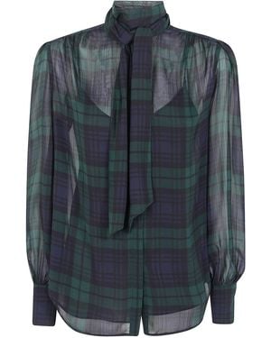 Ralph Lauren Sheer Checked Tie-Neck Blouse - Blue