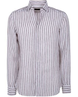 Barba Napoli Classic Linen Stripes Shirt - Purple