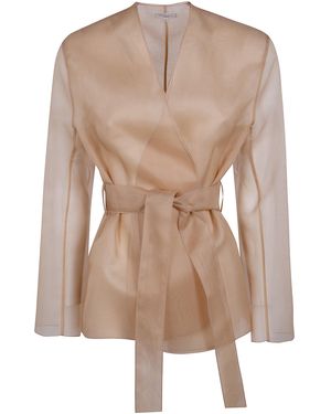 Antonelli 'Elia' Organza Silk Belted Waist Coat - Natural