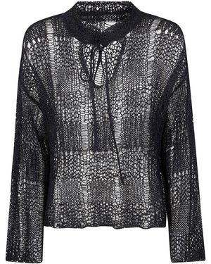 Y's Yohji Yamamoto String Collar Long Sleeve Jumper - Black